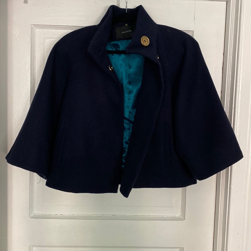 Navy Blue Cropped Cape Jacket